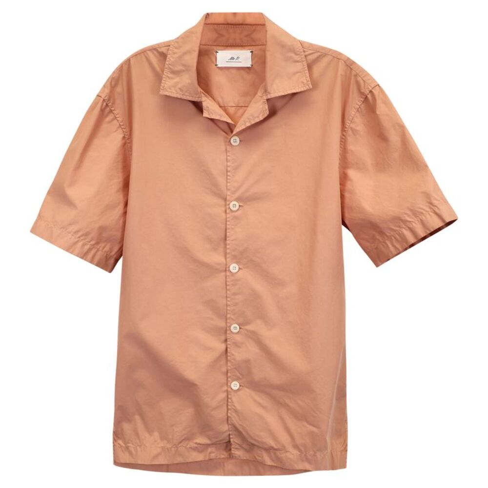Mr. P Camp Collar Garment-Dyed Shirt in Coral Cotton